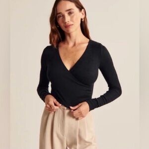 Abercrombie & Fitch Black Wrap-Front Long Sleeve Bodysuit